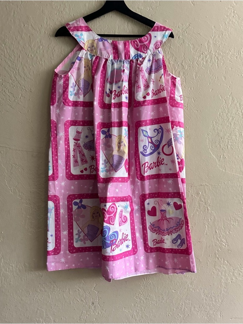 Barbie Pink Printed Handmade Sleeveless Nightdress pit to pit 23", length 37"